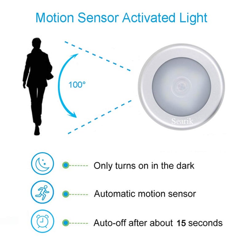 Searik Motion Sensor Night Light Indoor, Wireless Battery Operated LED Night Light Safety Lamp Step Lights Under Cabinet Lights for Stair, Bathroom, Closet, Hallway, Path - Image 2